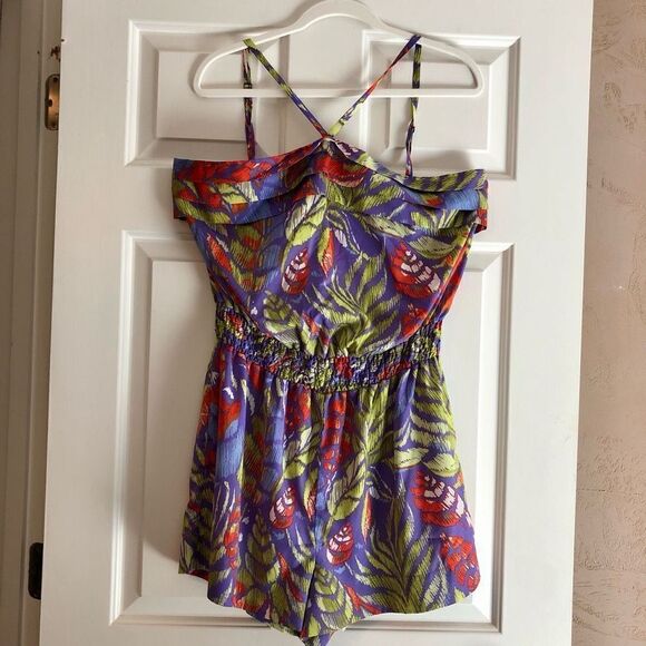 Allen B. By Allen Schwartz Multi-colored Romper V-neck Adjustable Straps Size XL - Picture 1 of 11